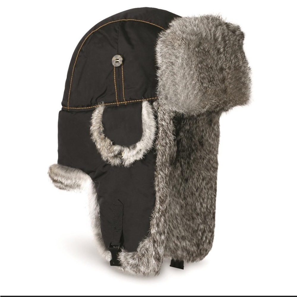 Mad Bomber Black & Grey Faux Fur & Nylon Trapper Hat Size Medium